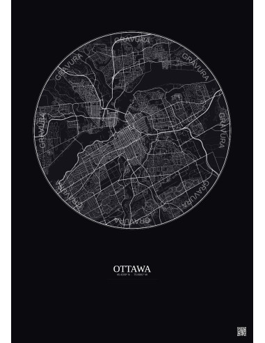 Affiche Ottawa – Poster carte de ville 10km | Gravura – Fond foncé