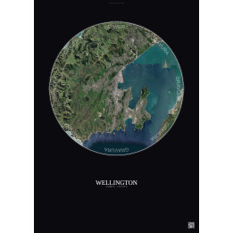 Affiche Wellington – Poster vue satellite 10km Couleur | Gravura – Fond foncé