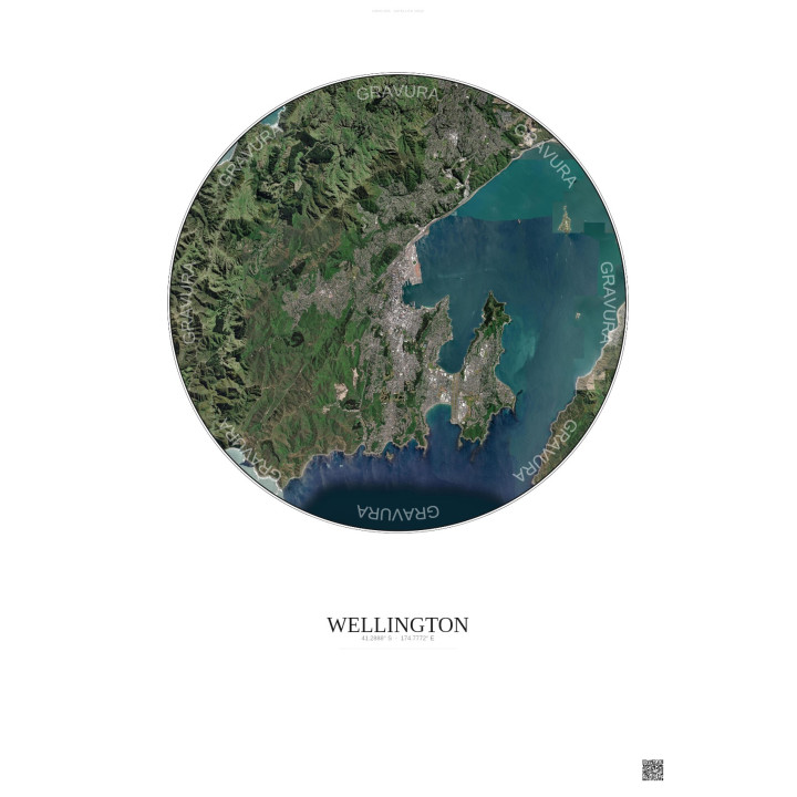 Affiche Wellington – Poster vue satellite 10km Couleur | Gravura – Fond clair