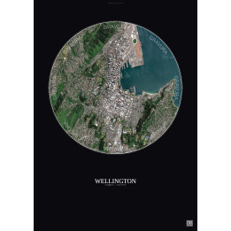 Affiche Wellington – Poster vue satellite 2.5km Couleur | Gravura – Fond foncé