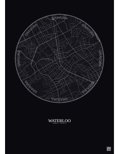 Affiche Waterloo – Poster carte de ville 2.5km | Gravura – Fond foncé