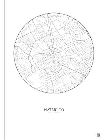 Affiche Waterloo – Poster carte de ville 2.5km | Gravura – Fond clair