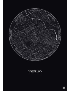 Affiche Waterloo – Poster carte de ville 5km | Gravura – Fond foncé