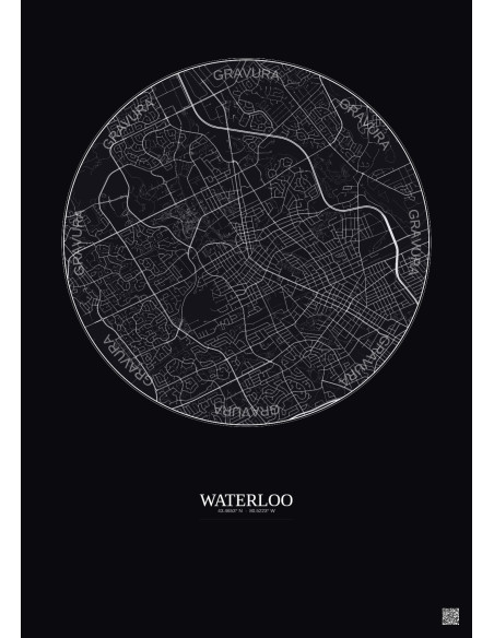 Affiche Waterloo – Poster carte de ville 5km | Gravura – Fond foncé