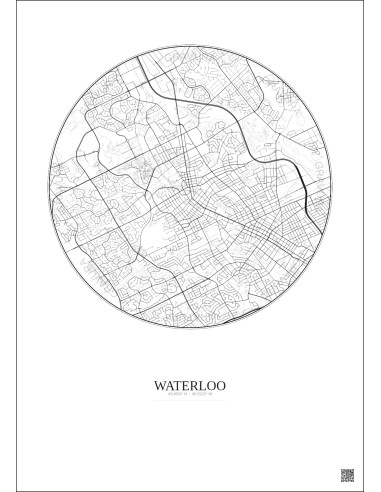 Affiche Waterloo – Poster carte de ville 5km | Gravura – Fond clair