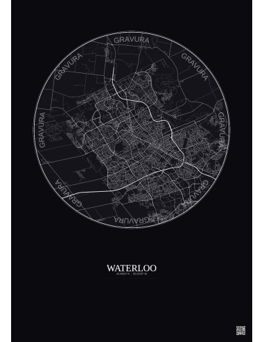 Affiche Waterloo – Poster carte de ville 10km | Gravura – Fond foncé