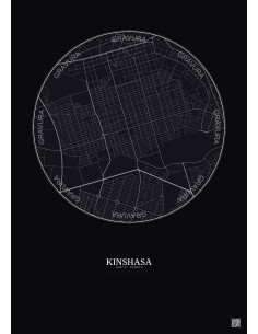 Affiche Kinshasa – Poster carte de ville 2.5km | Gravura – Fond foncé