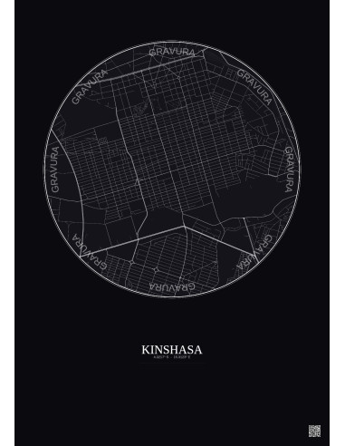 Affiche Kinshasa – Poster carte de ville 2.5km | Gravura – Fond foncé