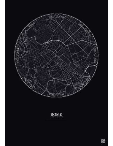Affiche Rome – Poster carte de ville 2.5km | Gravura – Fond foncé