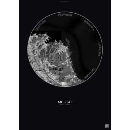 Affiche Muscat – Poster vue satellite 6km N&B | Gravura – Fond foncé