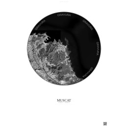 Affiche Muscat – Poster vue satellite 6km N&B | Gravura – Fond clair