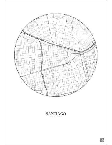 Affiche Santiago – Poster carte de ville 2.5km | Gravura – Fond clair