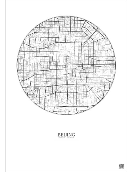 Affiche Beijing – Poster carte de ville 10km | Gravura – Fond clair