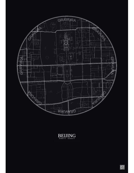 Affiche Beijing – Poster carte de ville 2.5km | Gravura – Fond foncé