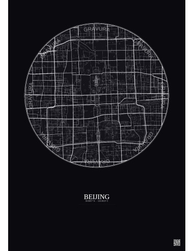 Affiche Beijing – Poster carte de ville 6km | Gravura – Fond foncé