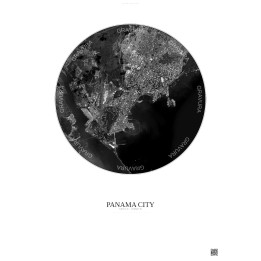 Affiche Panama City – Poster vue satellite 6km N&B | Gravura – Fond clair
