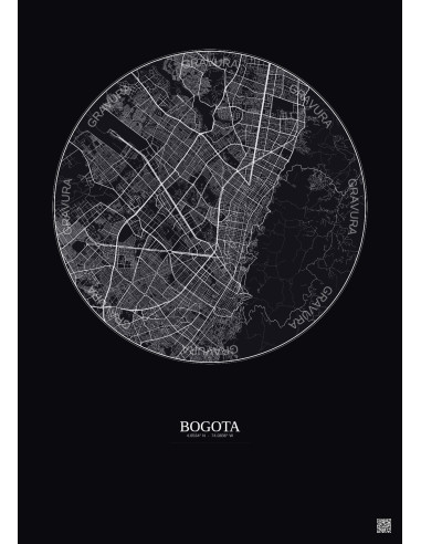 Affiche Bogota – Poster carte de ville 10km | Gravura – Fond foncé