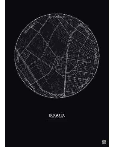 Affiche Bogota – Poster carte de ville 2.5km | Gravura – Fond foncé