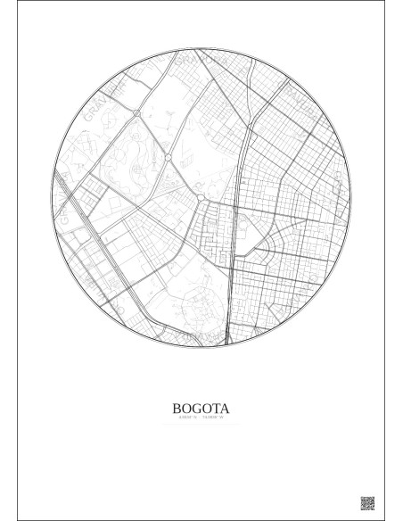 Affiche Bogota – Poster carte de ville 2.5km | Gravura – Fond clair