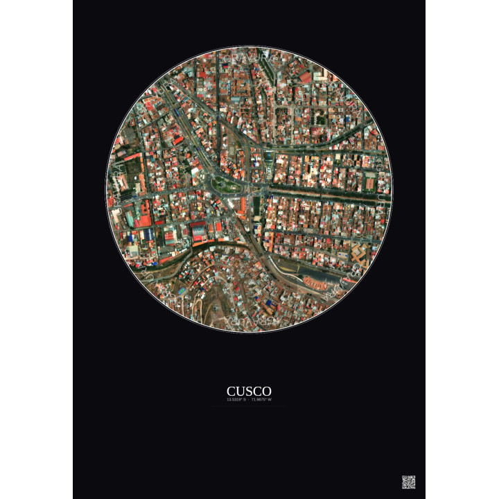Affiche Cusco – Poster vue satellite 0.5km Couleur | Gravura – Fond foncé