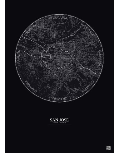 Affiche San Jose – Poster carte de ville 10km | Gravura – Fond foncé