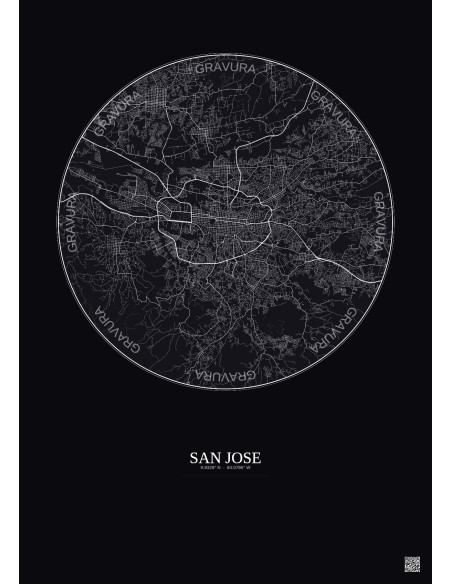 Affiche San Jose – Poster carte de ville 10km | Gravura – Fond foncé