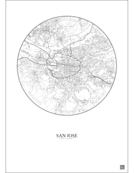 Affiche San Jose – Poster carte de ville 10km | Gravura – Fond clair