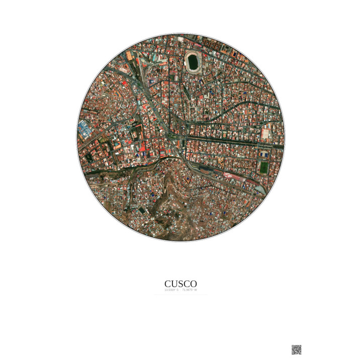 Affiche Cusco – Poster vue satellite 1km Couleur | Gravura – Fond clair