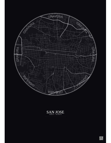Affiche San Jose – Poster carte de ville 2.5km | Gravura – Fond foncé