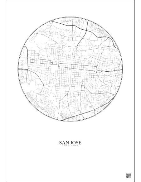 Affiche San Jose – Poster carte de ville 2.5km | Gravura – Fond clair