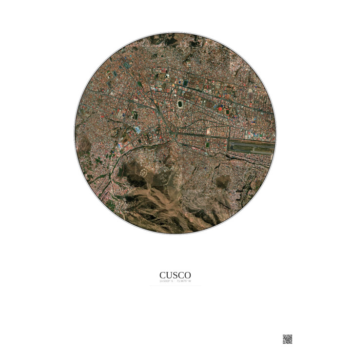 Affiche Cusco – Poster vue satellite 2.5km Couleur | Gravura – Fond clair