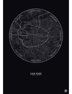 Affiche San Jose – Poster carte de ville 6km | Gravura – Fond foncé