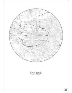 Affiche San Jose – Poster carte de ville 6km | Gravura – Fond clair