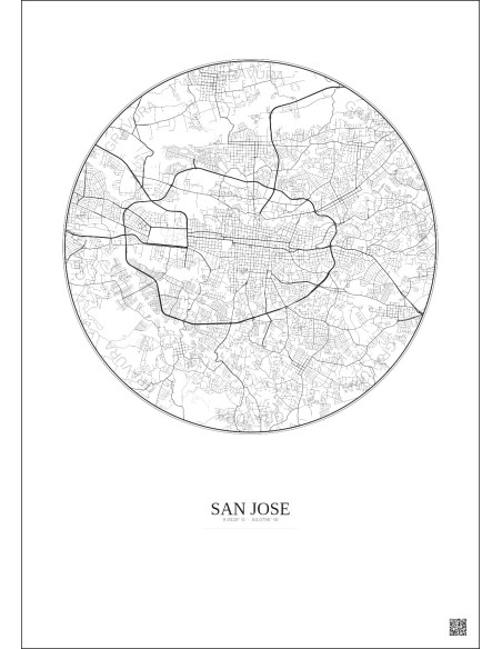Affiche San Jose – Poster carte de ville 6km | Gravura – Fond clair