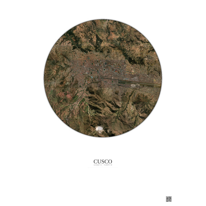 Cusco Satellite View Poster 5km Color | Gravura – Light background