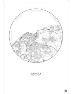 Affiche Havana – Poster carte de ville 10km | Gravura – Fond clair