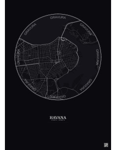 Affiche Havana – Poster carte de ville 2.5km | Gravura – Fond foncé