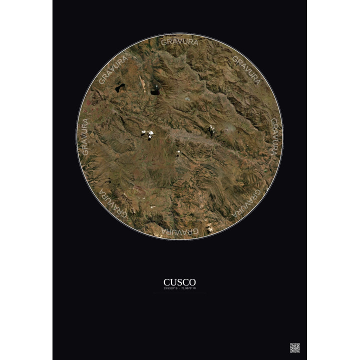 Affiche Cusco – Poster vue satellite 30km Couleur | Gravura – Fond foncé