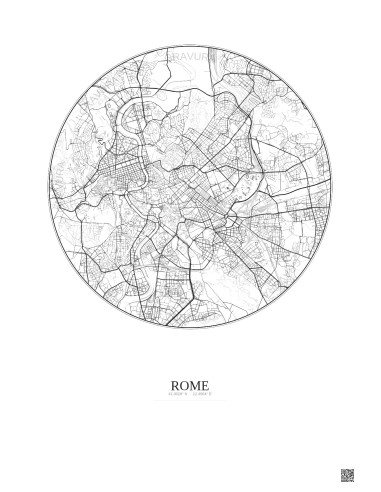 Affiche Rome – Poster carte de ville 6km | Gravura – Fond clair