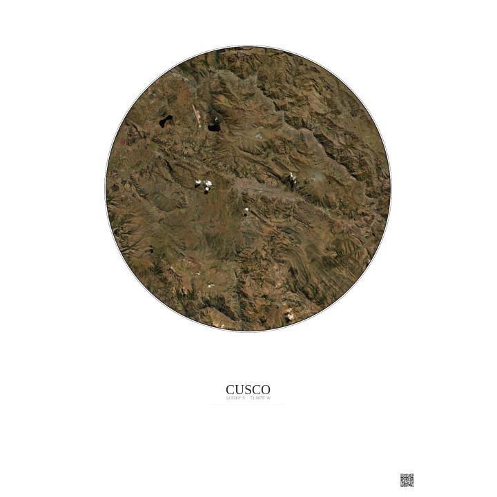 Affiche Cusco – Poster vue satellite 30km Couleur | Gravura – Fond clair