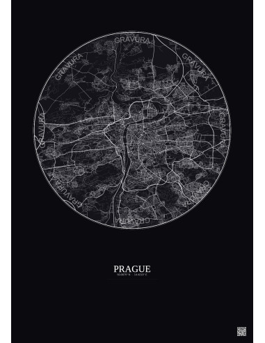 Prague City Map Poster 10km | Gravura – Dark background