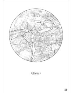Prague City Map Poster 6km | Gravura – Light background
