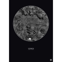 Cusco Satellite View Poster 5km B&W | Gravura – Dark background