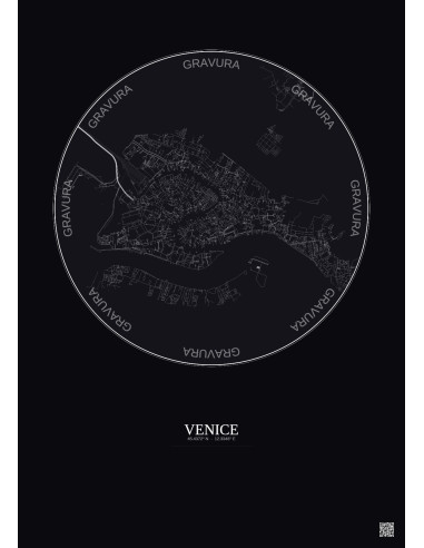 Venice City Map Poster 2.5km | Gravura – Dark background