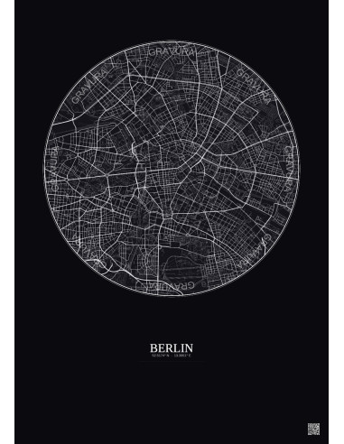 Berlin City Map Poster 6km | Gravura – Dark background