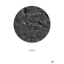 Affiche Cusco – Poster vue satellite 20km N&B | Gravura – Fond clair
