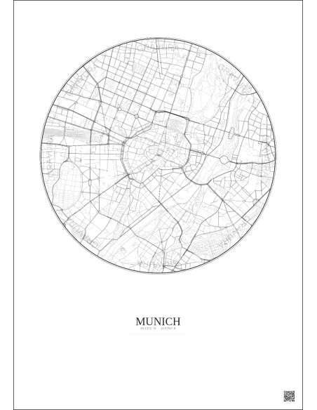 Munich City Map Poster 2.5km | Gravura – Light background