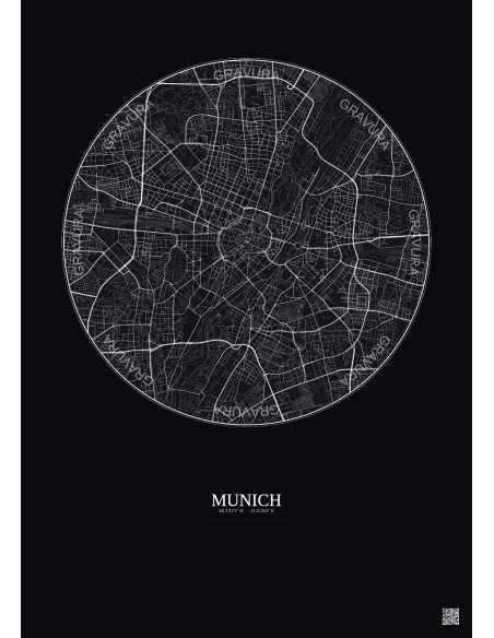 Munich City Map Poster 5km | Gravura – Dark background