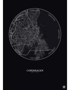 Copenhagen City Map Poster 10km | Gravura – Dark background