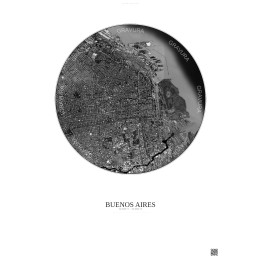 Affiche Buenos Aires – Poster vue satellite 6km N&B | Gravura – Fond clair
